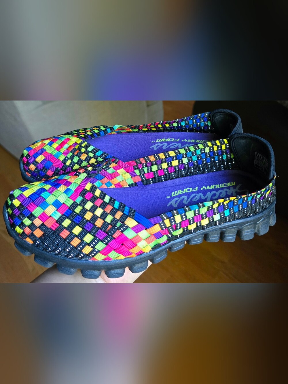 Sz 7 Women's SKECHERS EZ FLEX 2 - DELPHI Lightweight Rainbow Multicolor Woven Me